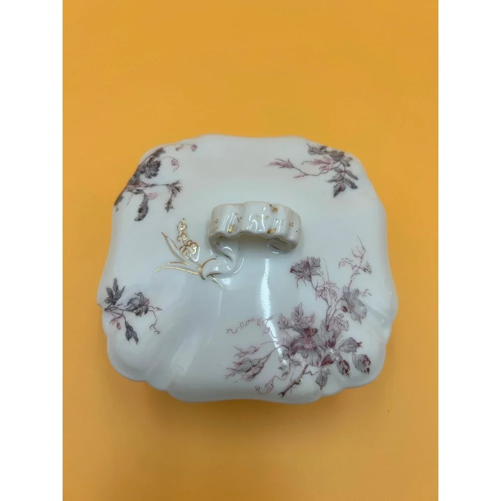 Antique Haviland Limoges Butter Bowl Dish Trinket Candy Sepia Floral Gold ~  266
